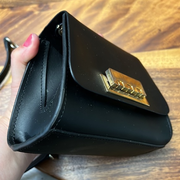 ZAC POSEN SMALL BLACK LEATHER & METAL CHAIN CROSSBODY SHOULDER BAG - Picture 9 of 16